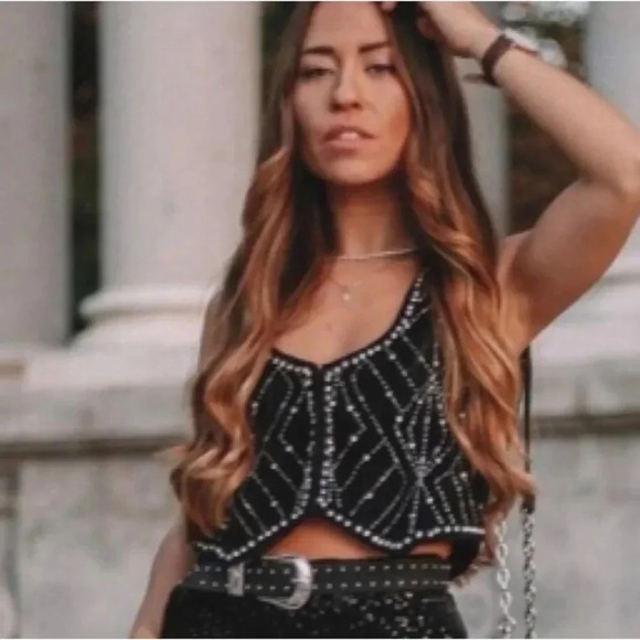 Zara Vest Women’s Medium Velvet Waistcoat with Rhinestones Black - Picture 2 of 13